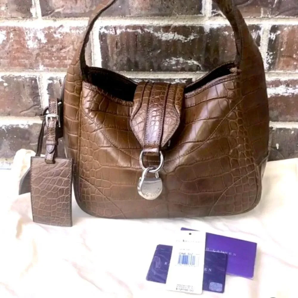 Ralph Lauren Collection Made in Italy Brown Alligator Soft Side Hobo Hand Bag - Picture 14 of 16